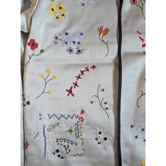 NWD Tory Burch Embroidery Quilted Open Front Satin jacket Sz 6 Pale Stone 1G474 - Picture 10 of 14